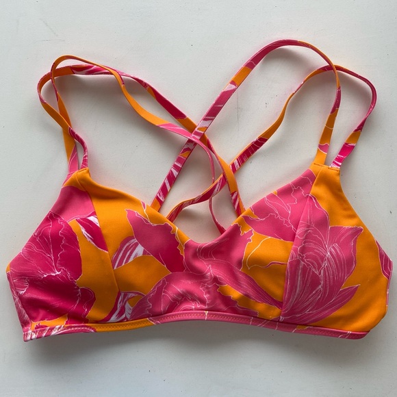 Athleta Kailua South Swell Floral Bikini Top Orange Pink - Picture 3 of 9